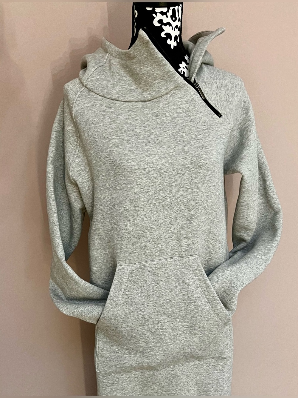 MARCELLA NYC Tompkins Melange Grey French Terry Hoodie Dress - Picture 4 of 12